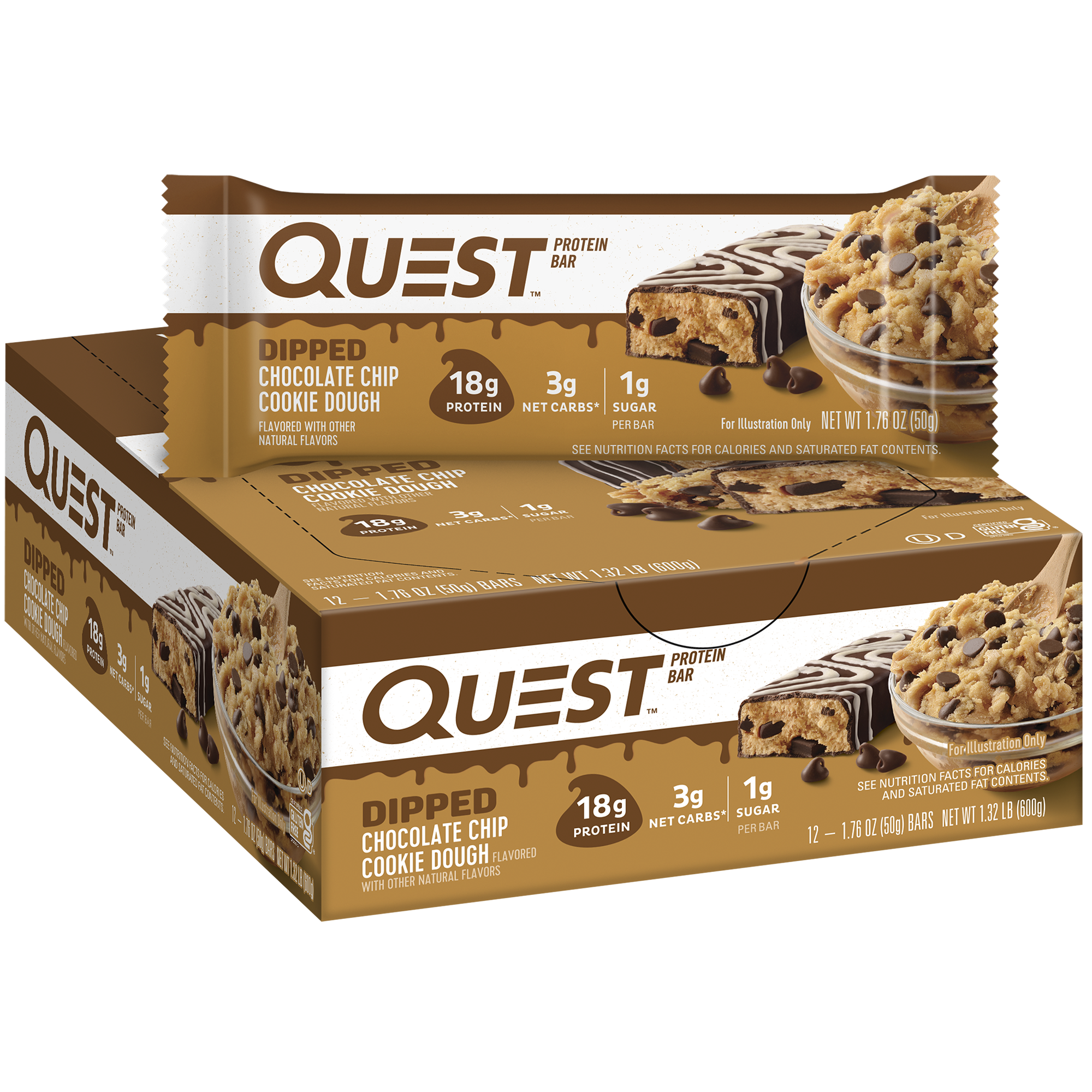 Dipped Chocolate Chip Cookie Dough Protein Bar